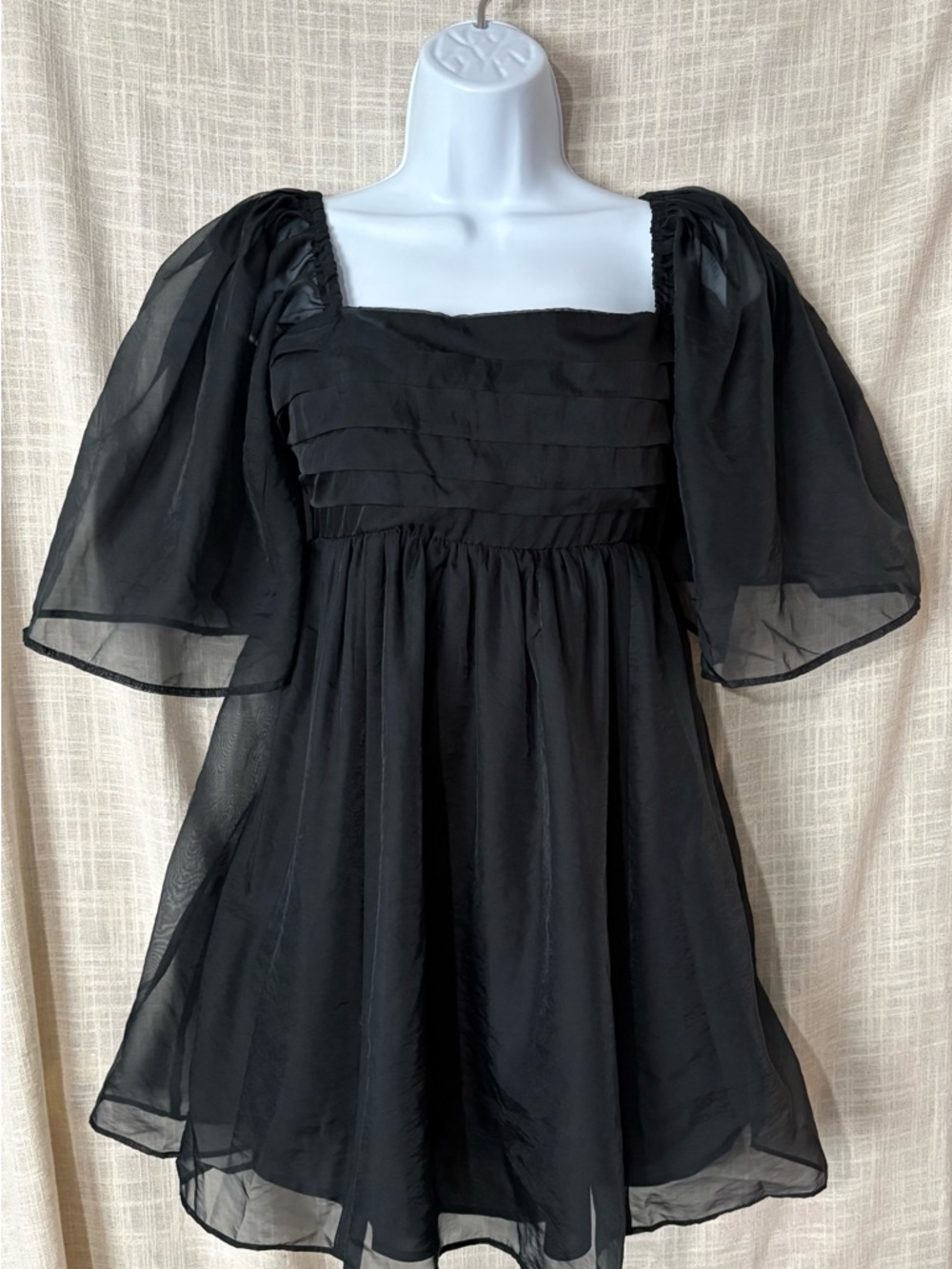 NWT - Abercrombie Emerson Ruched Angel Sleeve Mini Dress Black - Size Small
